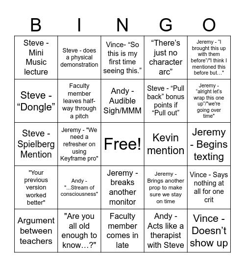 Prepro Crit Bingo Card