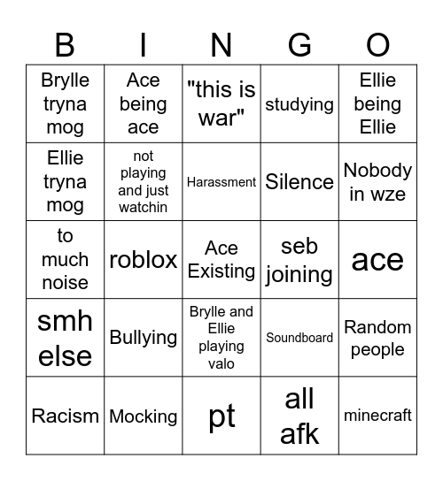 Bingo of Wze Bingo Card