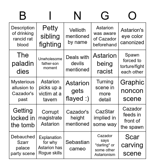 Astarion Book Bingo Card
