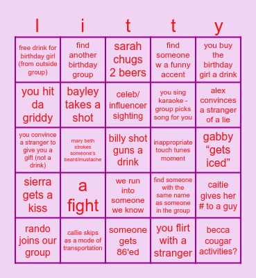 Birthday party bingo Card
