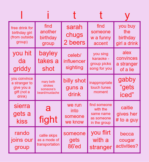 Birthday party bingo Card