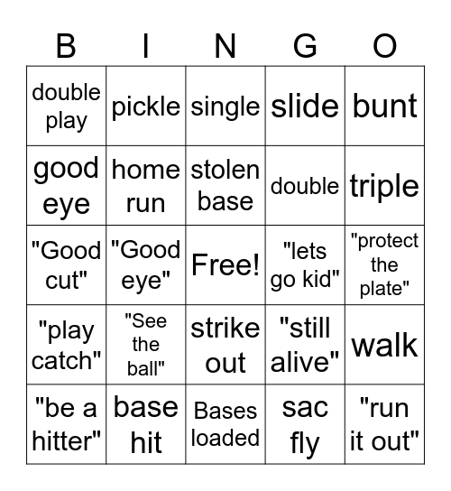 Baseball Bingo Card