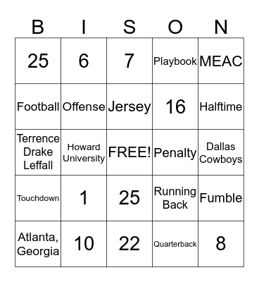 HOWARD UNIVERSITY Bingo Card