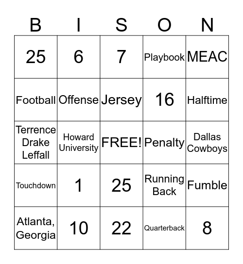 HOWARD UNIVERSITY Bingo Card