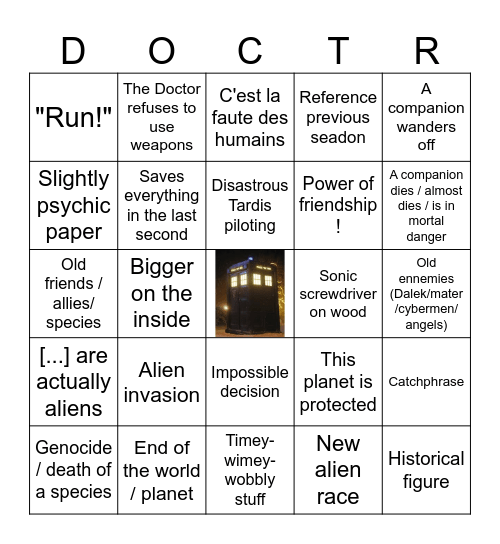 Doctor Who Bingo Card