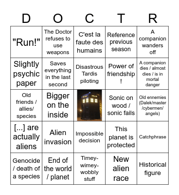 Doctor Who Bingo Card