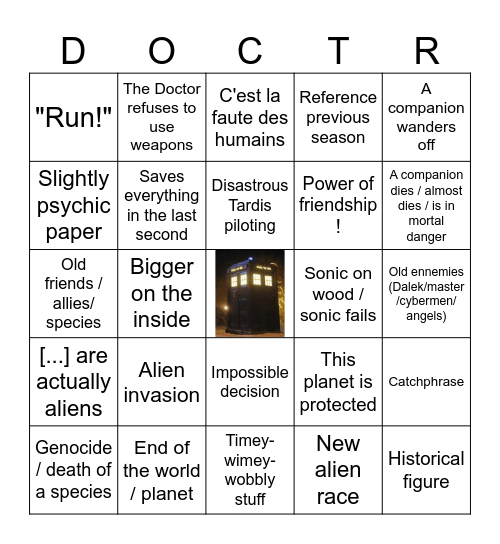 Doctor Who Bingo Card