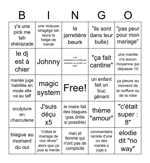 4 mariages pour 1 Berlingo Bingo Card