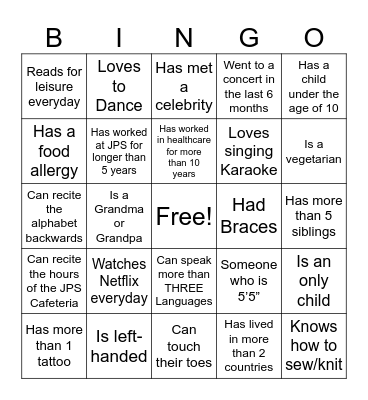 PSA Meeting Icebreaker Bingo Card