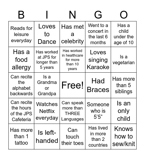 PSA Meeting Icebreaker Bingo Card
