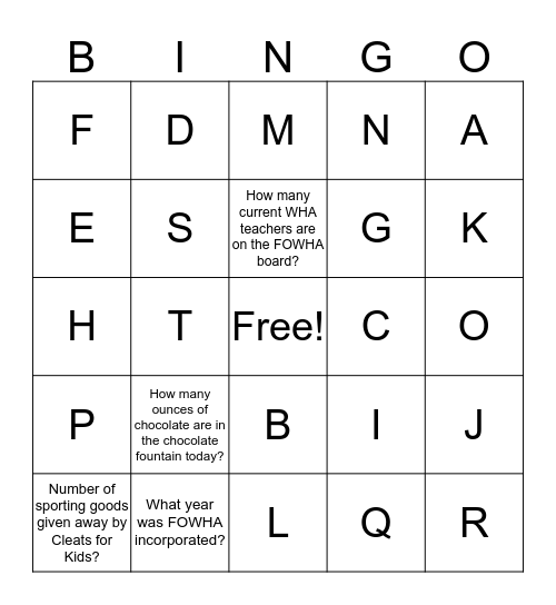 Winton Hills Academy Party Game Bingo Card