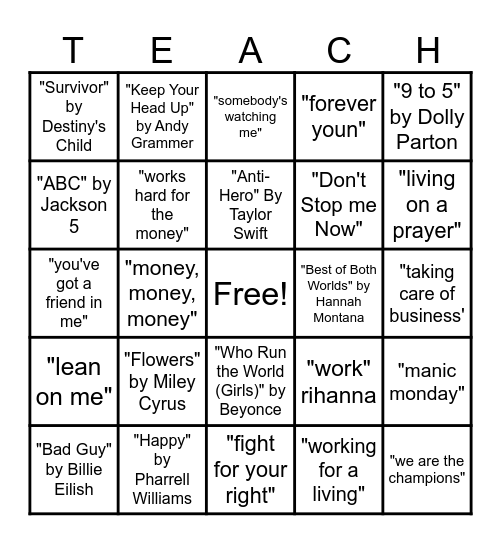 Teacher Appreciation Week Bingo Card