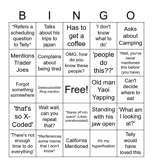 Stewart Bingo Card
