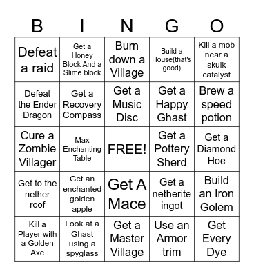Minecraft Bingo Card