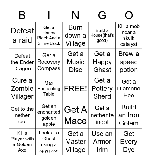 Minecraft Bingo Card