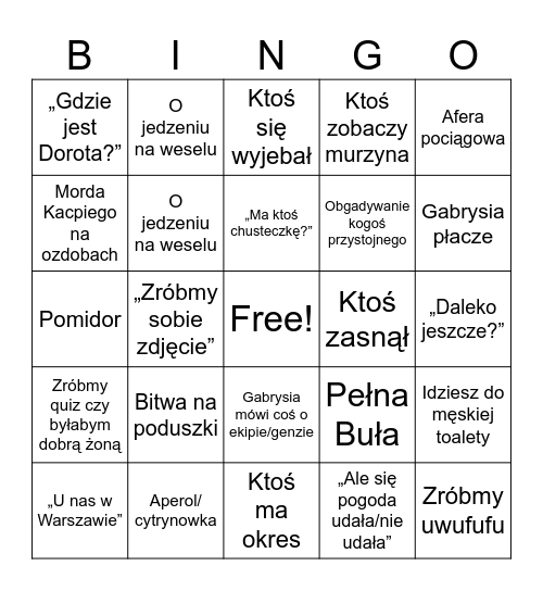 Panieński Gabryni Bingo Card