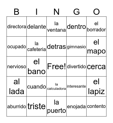 spanish vocabulary  Bingo Card