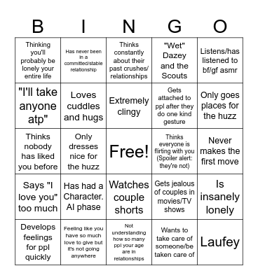 Hopeless Romantic Bingo Card