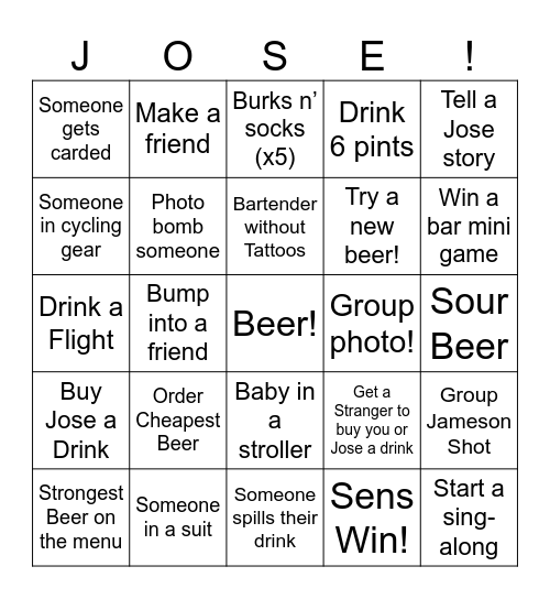 Bachelor Brewery Tour Bingo Card