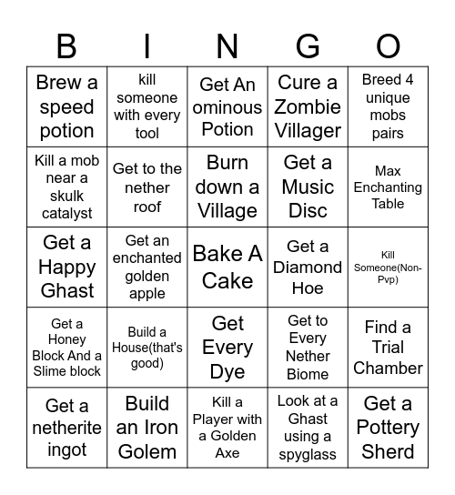 Minecraft Bingo Card