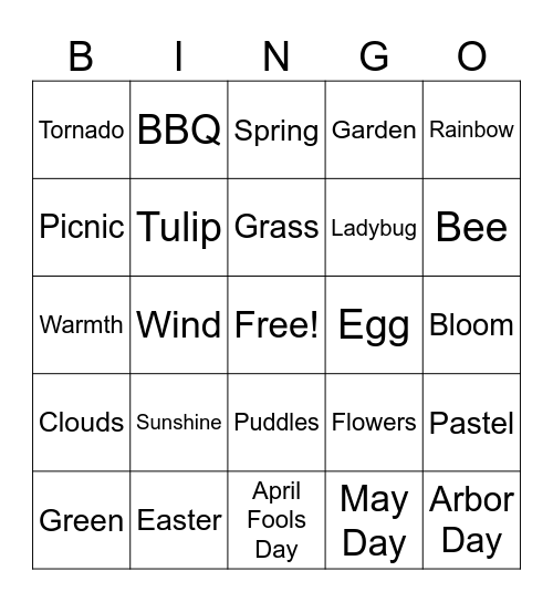 SPRING Bingo Card