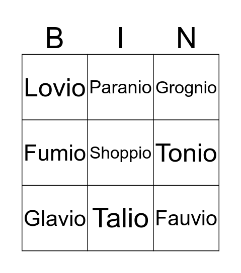 Bingo Tonio Nickname Bingo Card