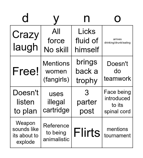Dyne emote Bingo Card