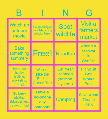 SUMMER BING Bingo Card