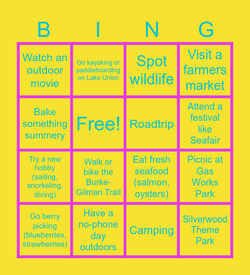 SUMMER BING Bingo Card
