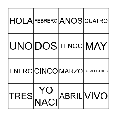 Yo Naci/ Mi Cumpleanos Es Bingo Card