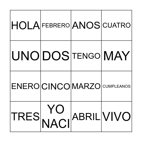 Yo Naci/ Mi Cumpleanos Es Bingo Card