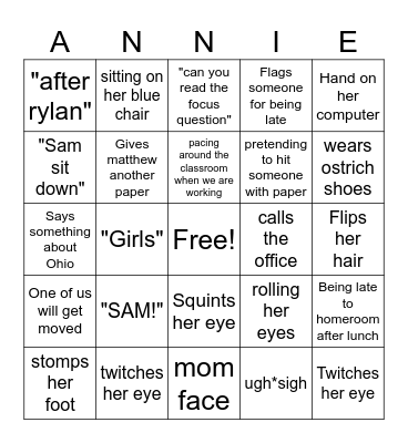 Rinehart Bingo Card