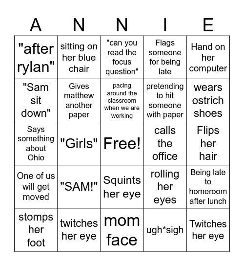 Rinehart Bingo Card