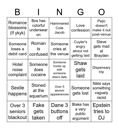 Formal Bingo Card
