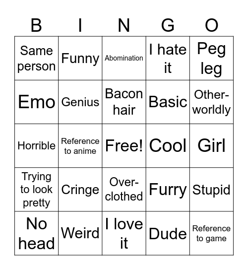 Friends list bingo Card