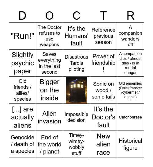 Doctor Who Bingo Card
