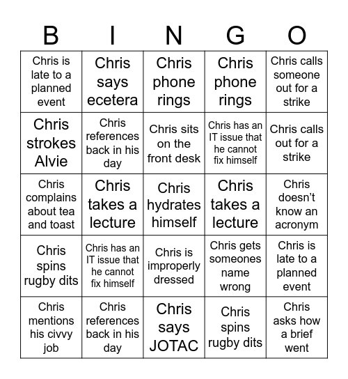 CHRIS BINGO Card