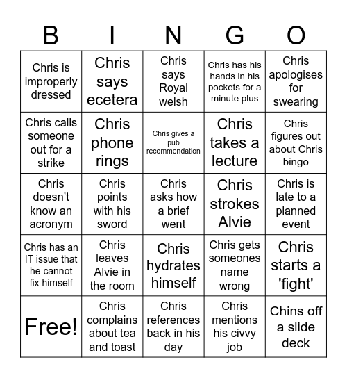 Chris Bingo Card