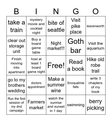 Summer bingo Card