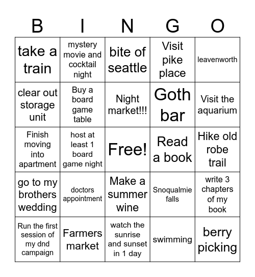 Summer bingo Card