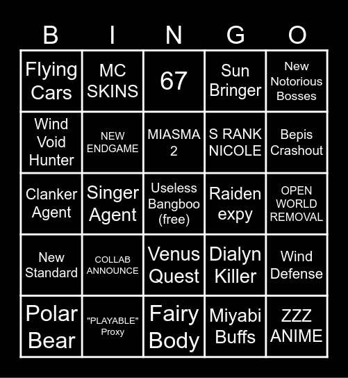 ZZZ 3.X Bingo Card