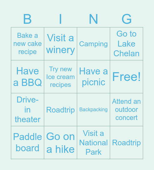Summer Bingo Card