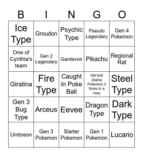 Platinum Bingo Card