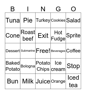 Fast Food 2 Bingo Card