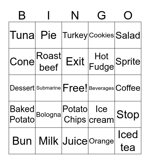 Fast Food 2 Bingo Card