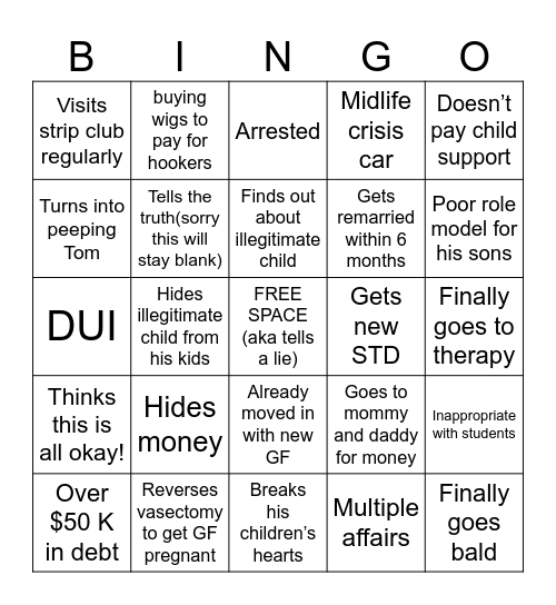 POS ex husband BINGO Card