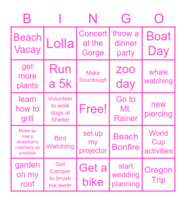 Summer Bingo Card