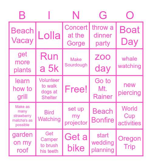 Summer Bingo Card