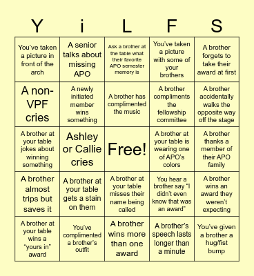 Spring Formal 2026! Bingo Card
