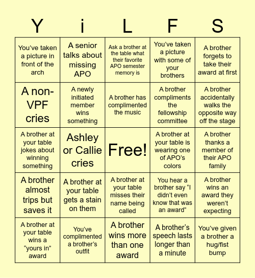 Spring Formal 2026! Bingo Card